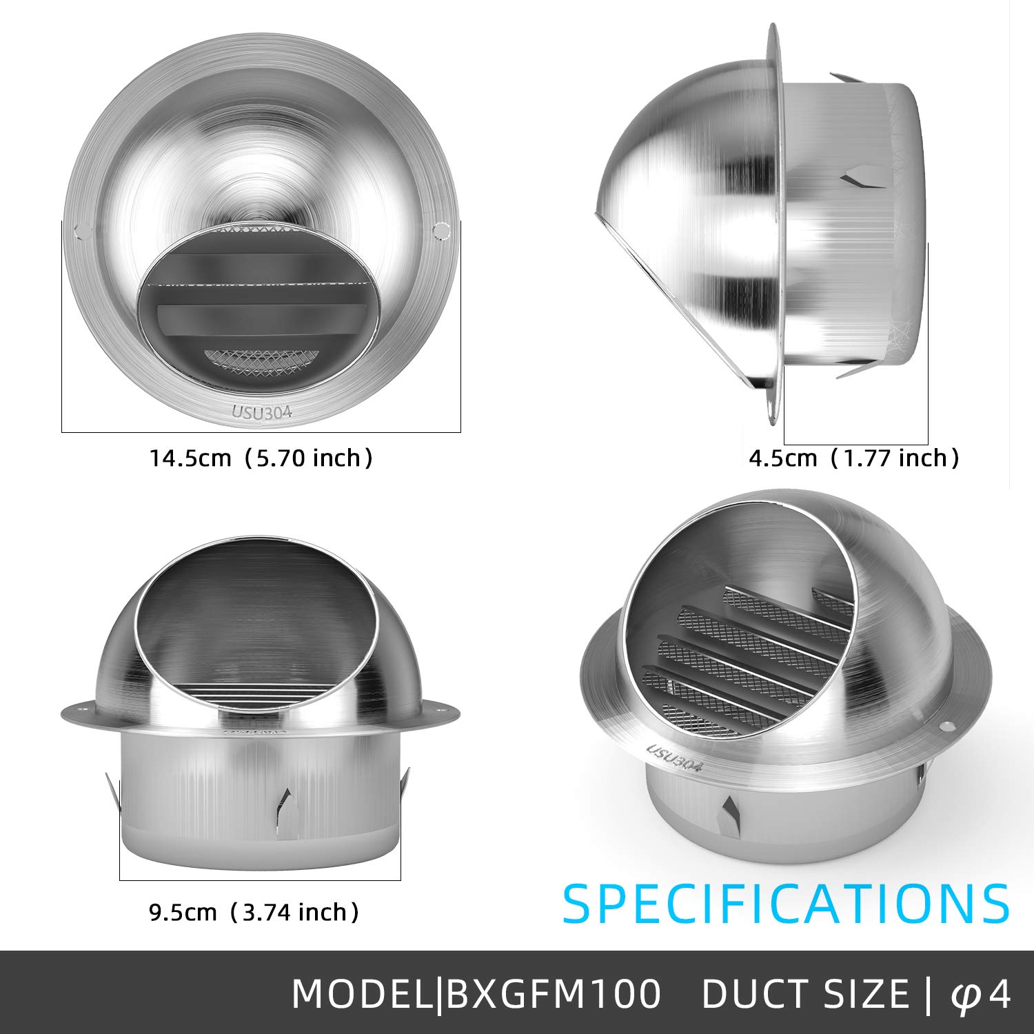 Weiworld 304 Stainless Steel Round Exhaust Grille Louvered Vent with