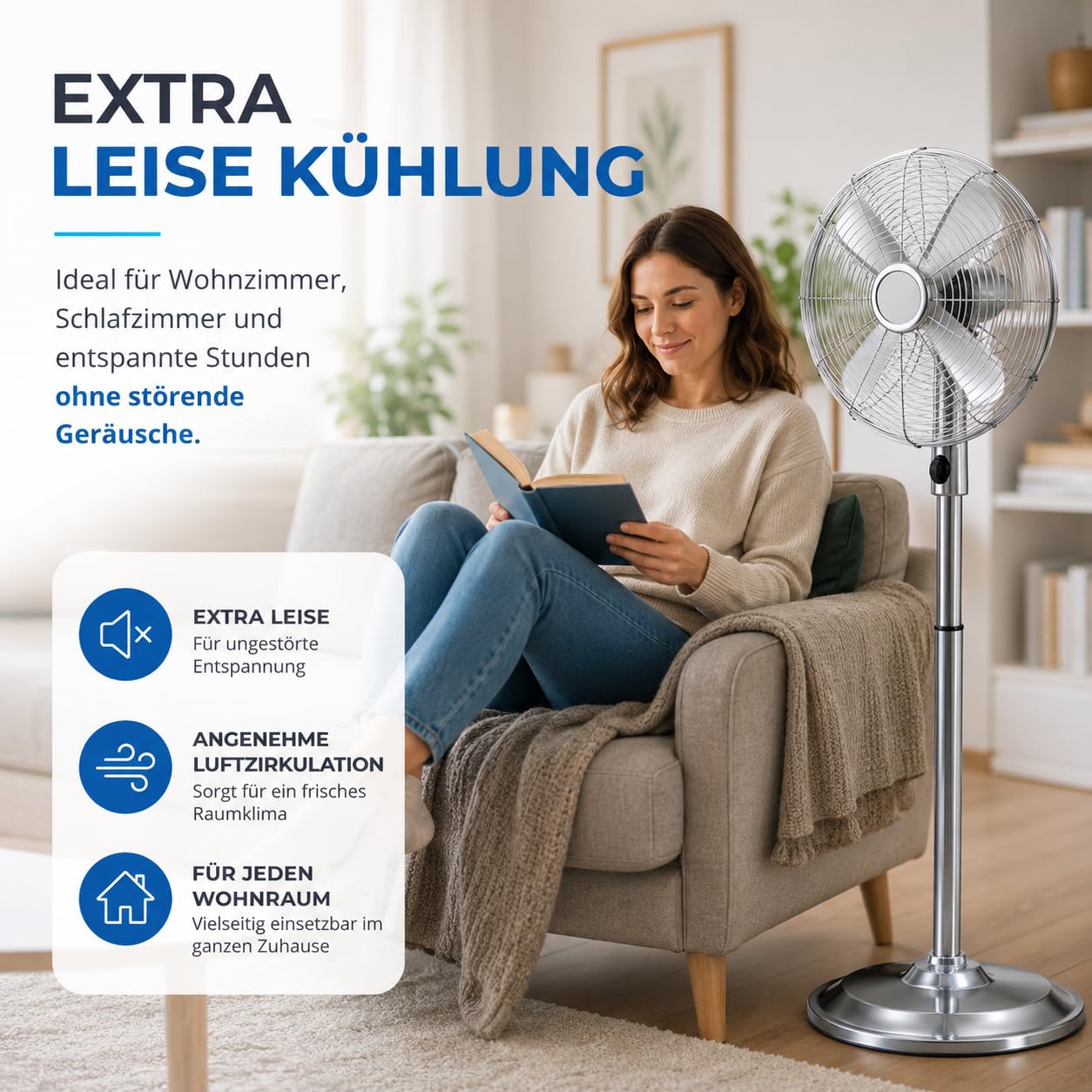 TK Gruppe Timo Klingler Design Ø 45 cm Bodenventilator - Ventilator aus Metall - Standventilator mit Leistungstufen - 3 Modi Windmaschine extra leise (Standventilator Ø 45 cm)