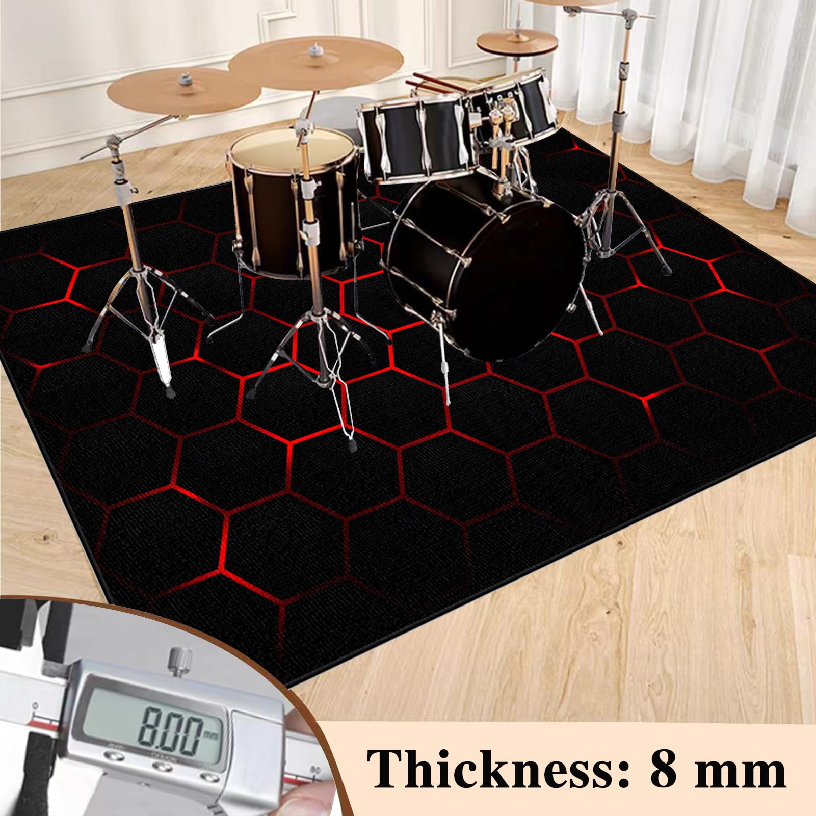 Tappeto Batteria Insonorizzato, Tappeto per Batteria, Drum Carpet per Batteria Elettronica, Assorbimento degli Urti Antiscivolo Pad, Drum Tappeto per Musica Pratica E Performance 200 x 160 cm
