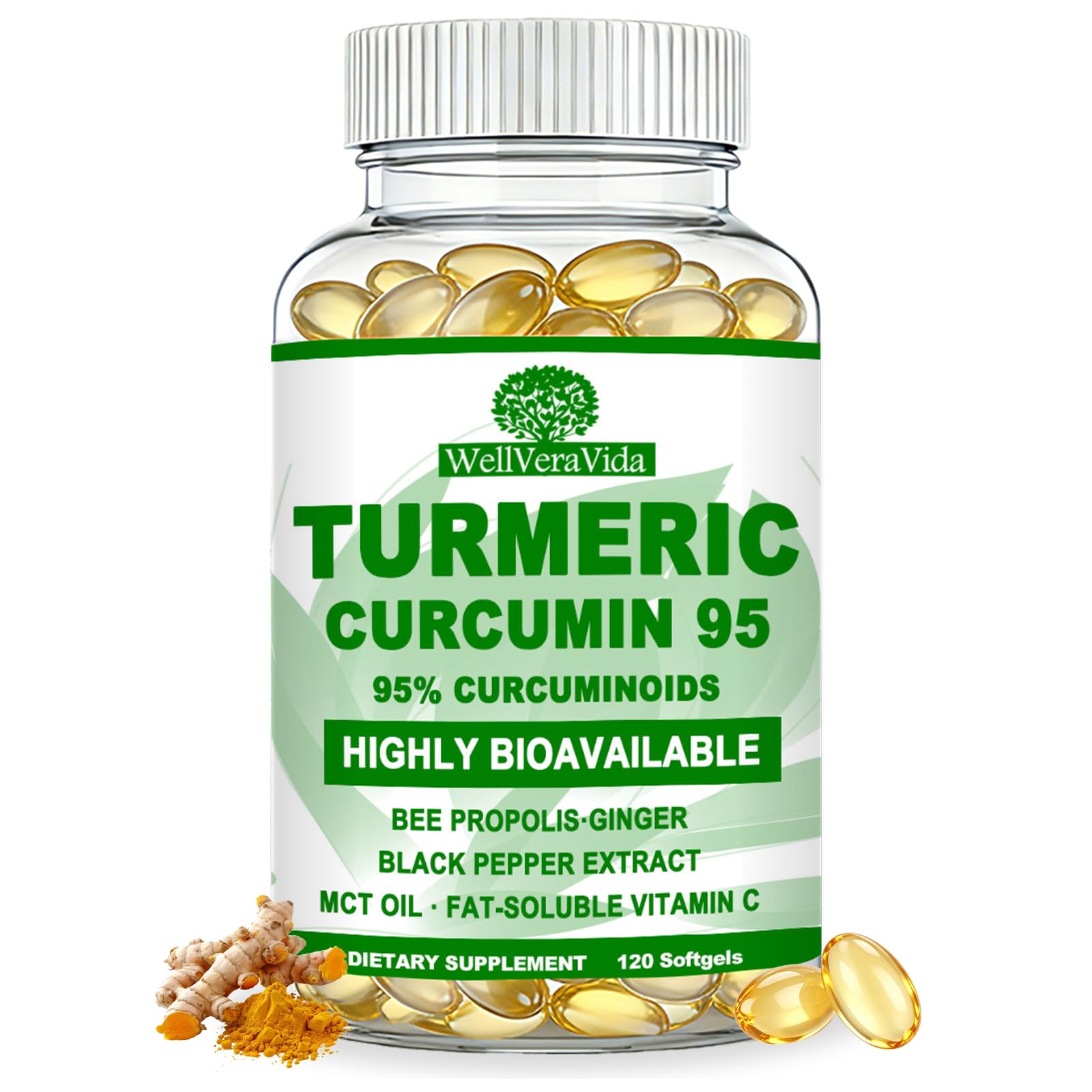 Turmeric Curcumin Supplement, Turmeric with Black Pepper & Ginger Softgels