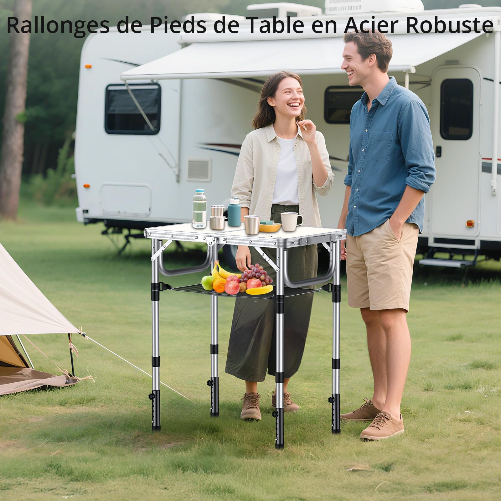 Anbte Lot de 4 Rallonges de Pieds de Table Pliantes, 5 Niveaux Réglables en Hauteur, Rehausseur de Pied de Table, Supports en Acier Robuste pour Pieds Droits et Pliés, Réduit Le Travail Arrêté, Noir