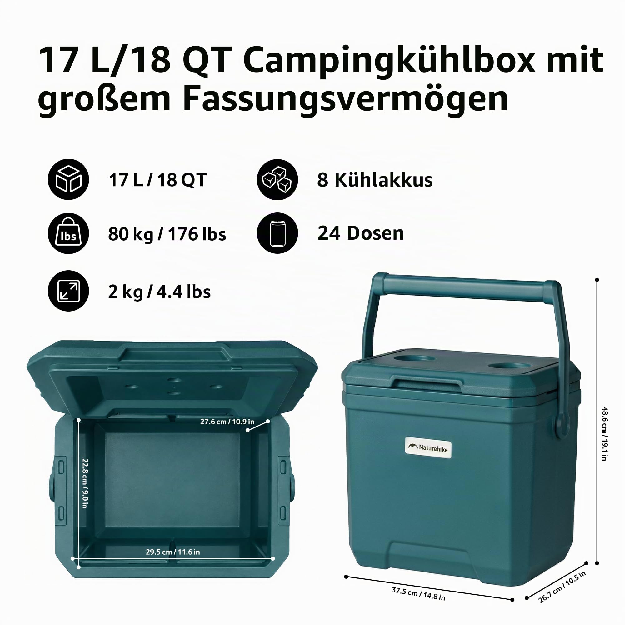 Naturehike Kühlbox 17 Liter/24 Liter/36 Liter Thermobox hochwertige PU Isolierbox 48 Std. Kühlleistung Kühltasche für Camping Picknick Festivals Auto