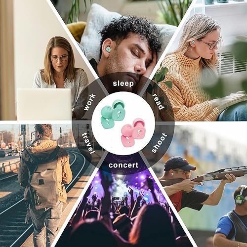 Miniatura 13 de Tapones de silicona para los oídos para dormir, con cancelación de ruido, 35 dB, 2 pares, verde y rosa, talla única Verde+rosado (Green+Pink)