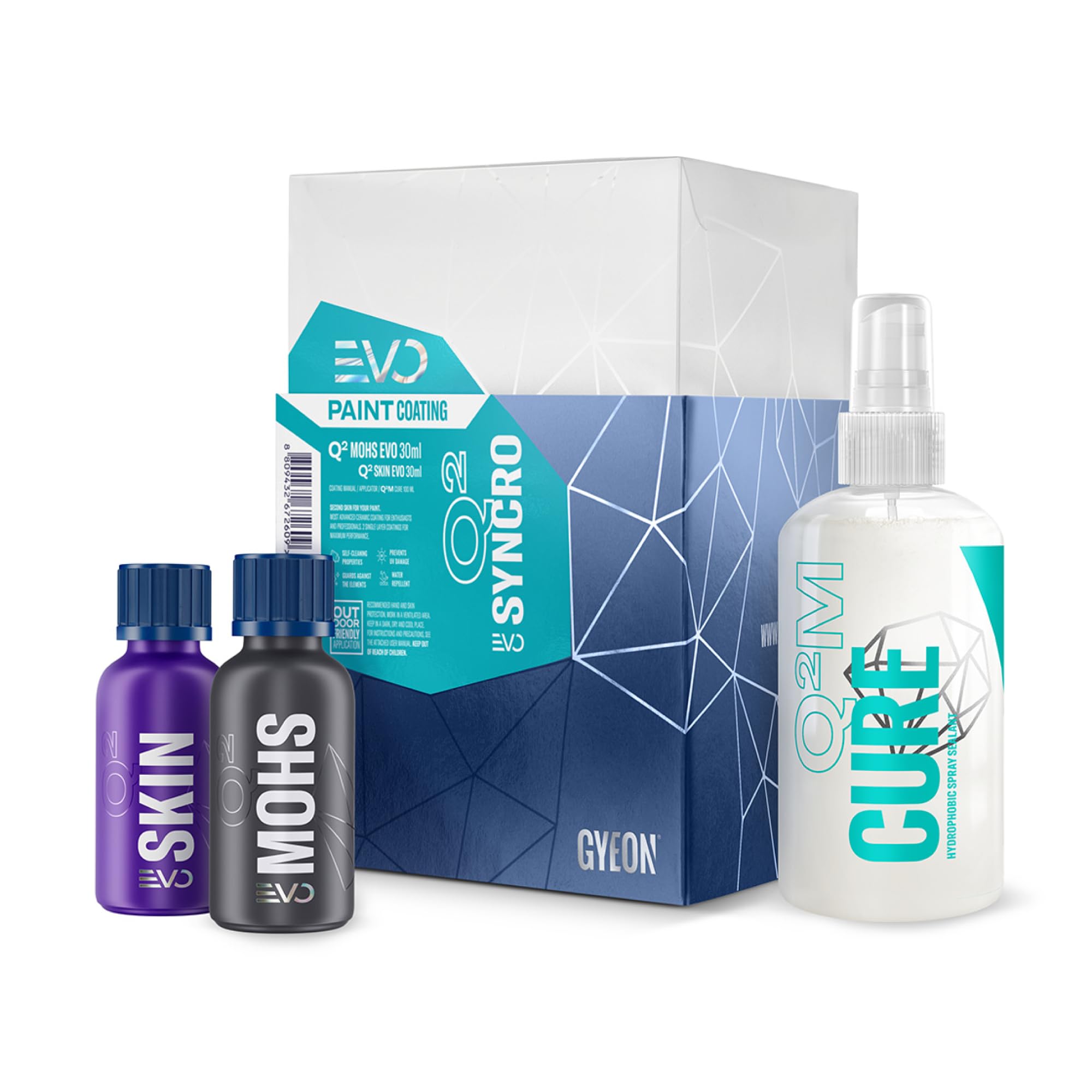 GYEON Q² Syncro EVO – Fortschrittliches 2-stufiges Keramiklack-Beschichtungssystem – Keramikbeschichtung Auto, wasserabweisend – Hochglanz-Finish & langanhaltender Schutz für die Autoreinigung – 30 ml