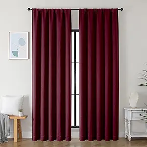 Simplebrand Ava Burgundy Blackout Curtains for Bedroom 90 Inches Long 2 Panels Set, Solid Privacy Energy Saving Living Room Window Treatment Curtains Blackout Drapes, W50 x L90 Inch, Burgundy