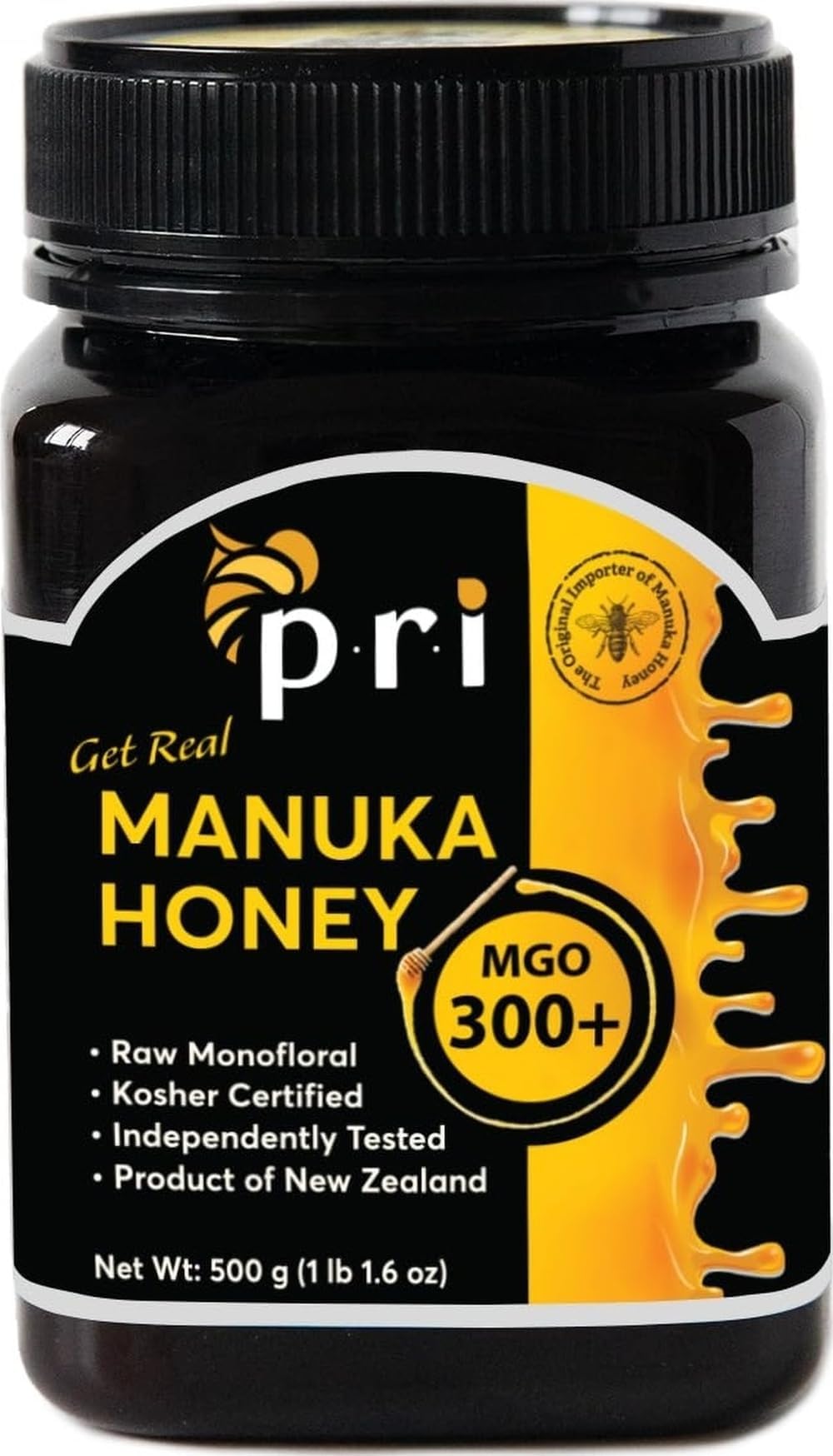 P.R.I Manuka Honey MGO 300+, Elevated-Potency (500g/1.1lb) | Elevated‑Potency Monofloral New Zealand Honey, Cool‑Processed & 100% Traceable