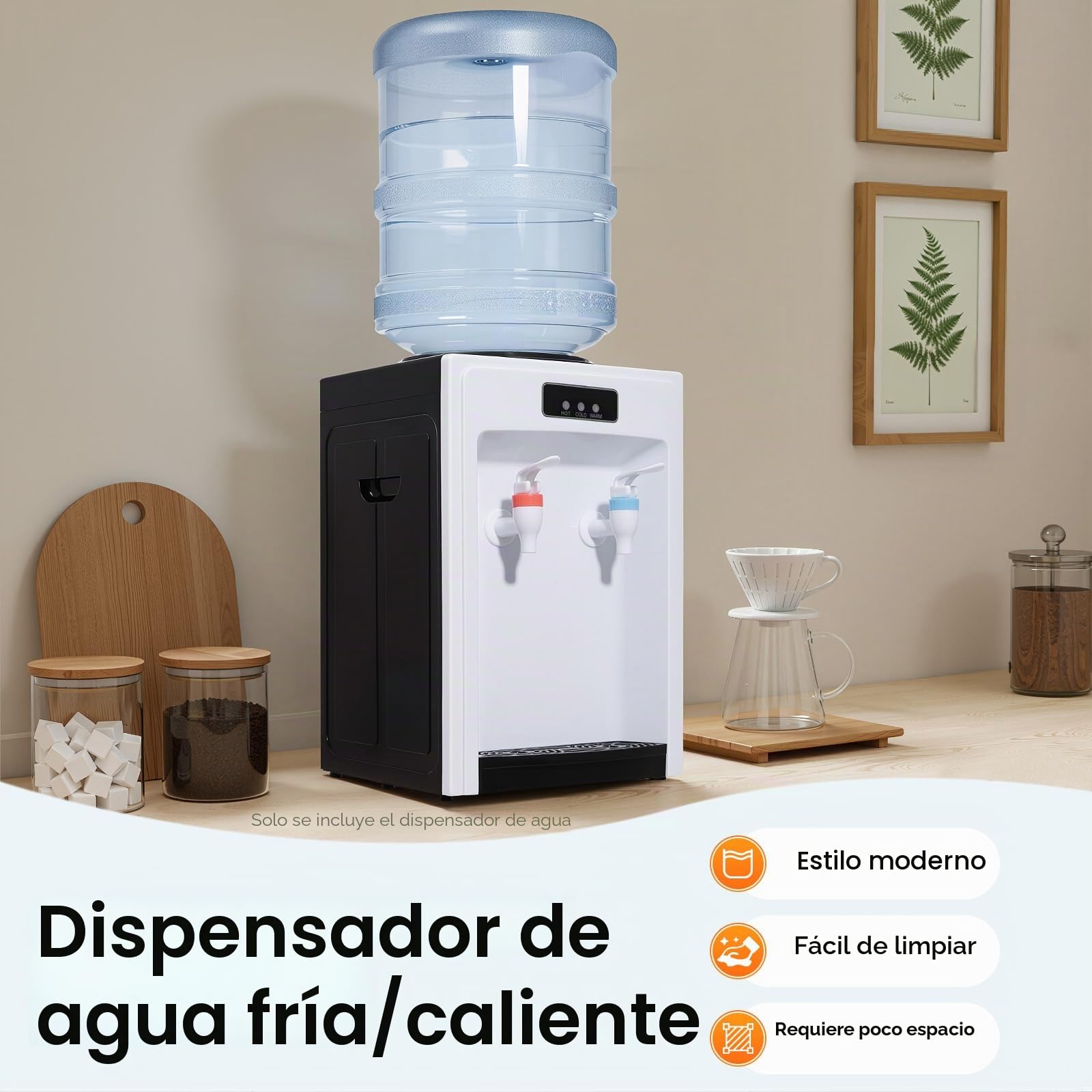 Dispensador de Agua eléctrico de 24 x 24 x 36 cm, dispensador de Agua Caliente y fría, 220 V, Cubo aplicable de 4,5 – 18,9 L, máquina de Agua para el hogar, dispensador de Agua fría (Blanco y Negro)