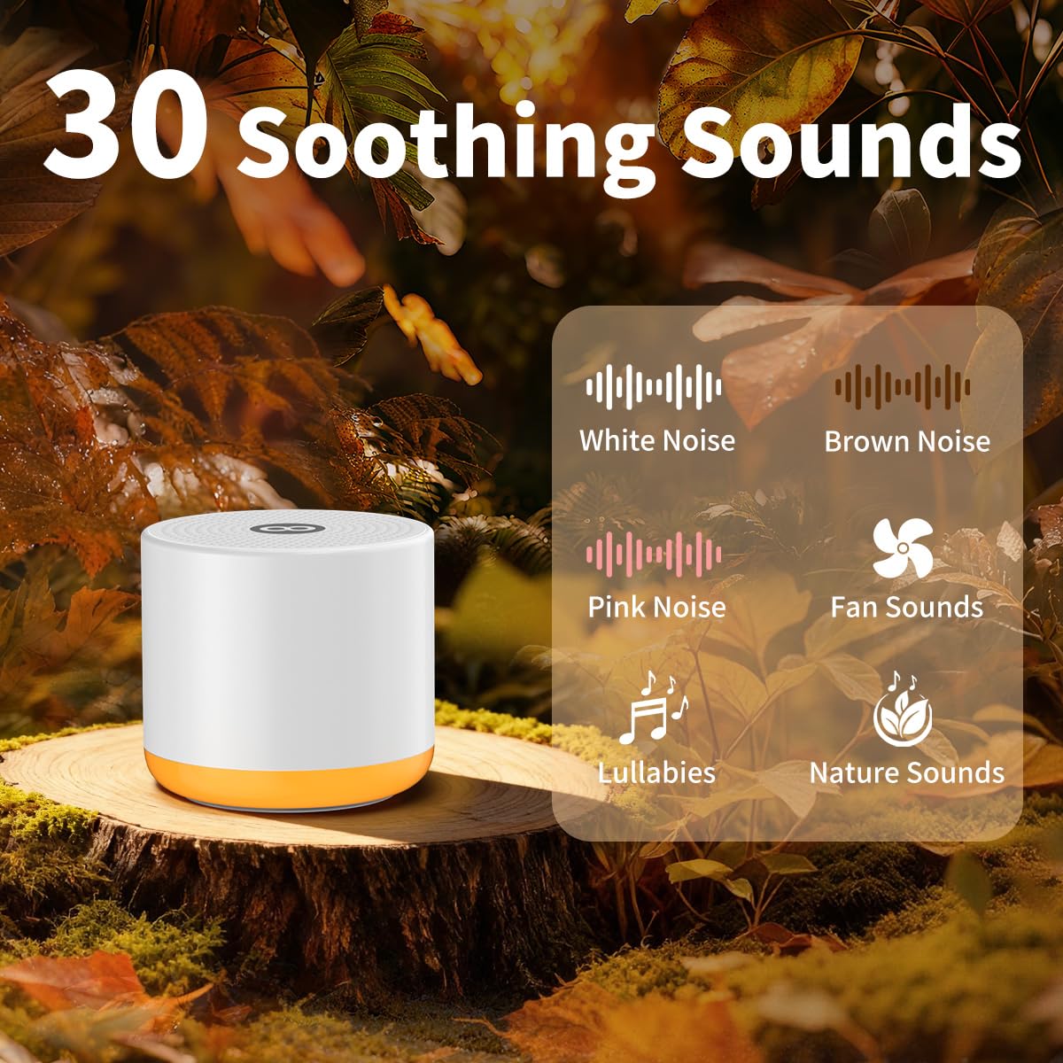Tragbare weiße Rauschmaschine Mini-Soundmaschine mit Licht, 30 beruhigende Geräusche, wiederaufladbar für Erwachsene, Baby, Kinder, Schlaf, braunes Rauschen Maschine mit Memory-Funktion, 4 Timer für