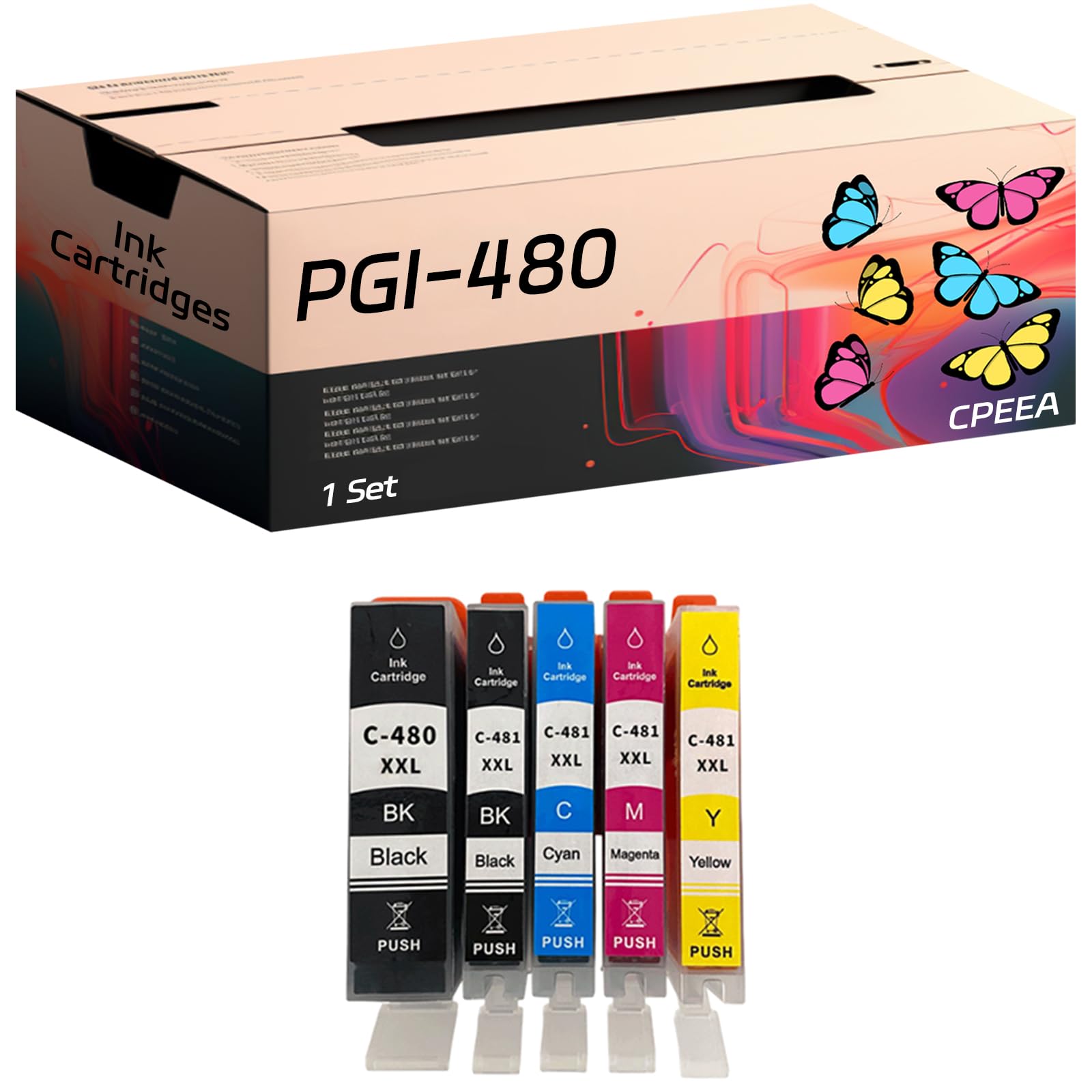 CPEEA Compatible for Canon PGI-480 CLI-481 5 Pack Ink Cartridges Work for Canon PIXMA TS704 TR7540 TR8540 TS6140 TS8270 TS9170 TS9540 Printers, with