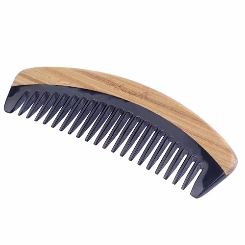Miniatura 6 de Peine para el cabello, peine desenredante de madera de dientes anchos para cabello rizado, sin estática, peine de cuerno de búfalo de sándalo para