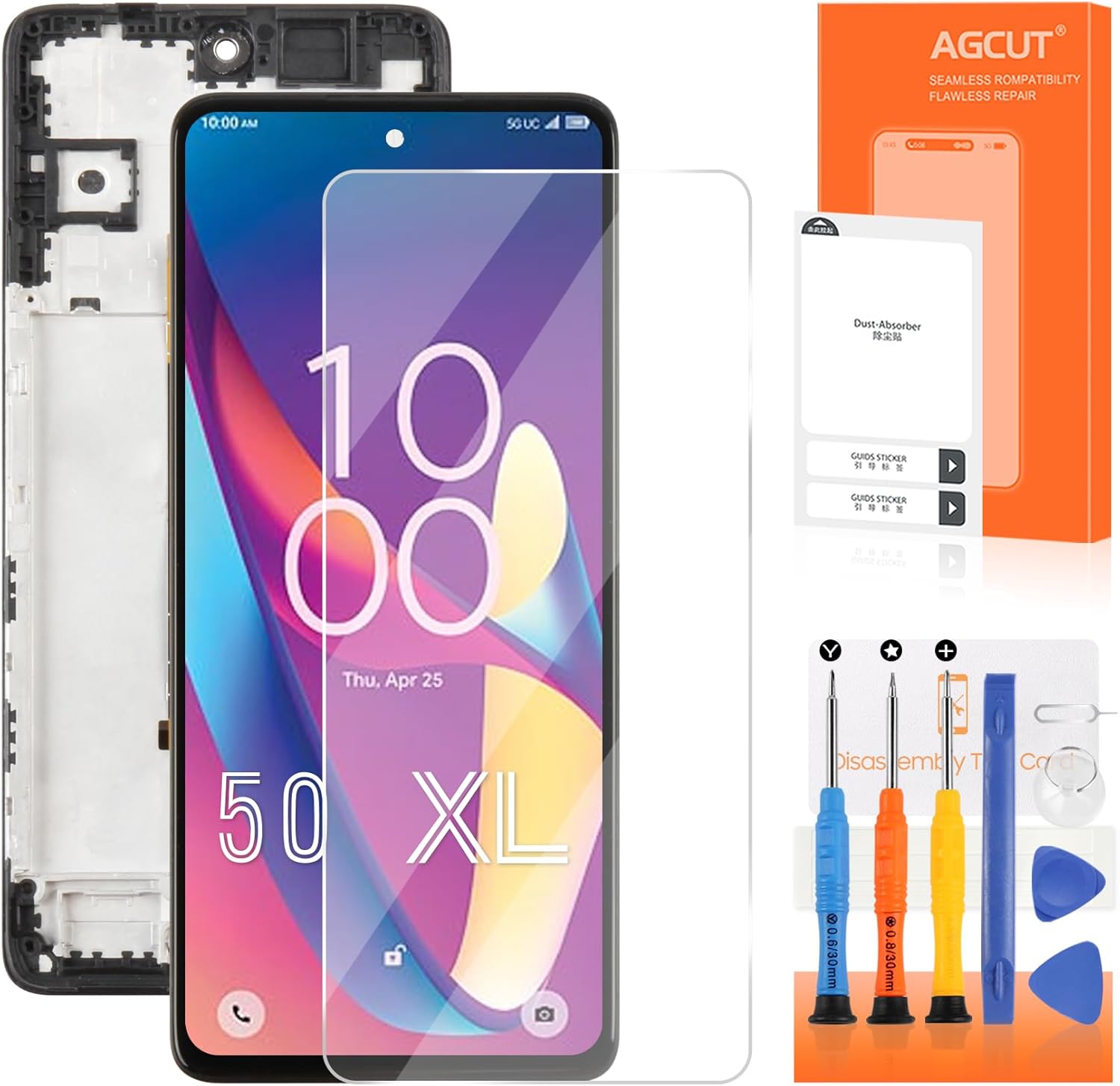 for TCL 50 XL Screen Replacement for TCL 50 XL 5G LCD Display T702W Digitizer Touch Screen Assembly Repair Parts with Frame
