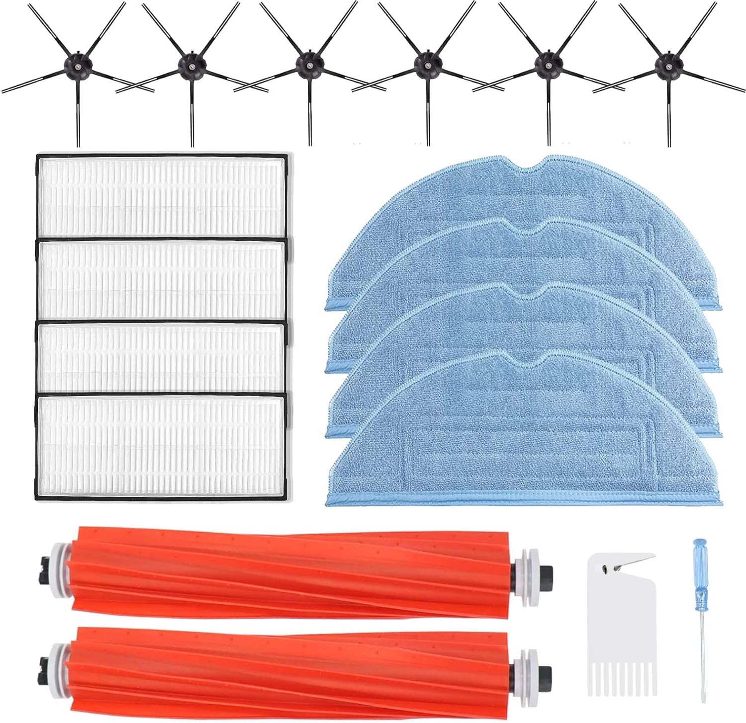18Pack S7 MaxV Ultra Accessories Kit for Xiaomi Roborock S7 S7 + S7 MaxV, S7 MaxV Plus, T7S T7 Plus T7S Plus Robot Vacuum Cleaners, 2 Roller Brush, 4 Hepa Filter, 4 Mop Pads, 6 Side Brush