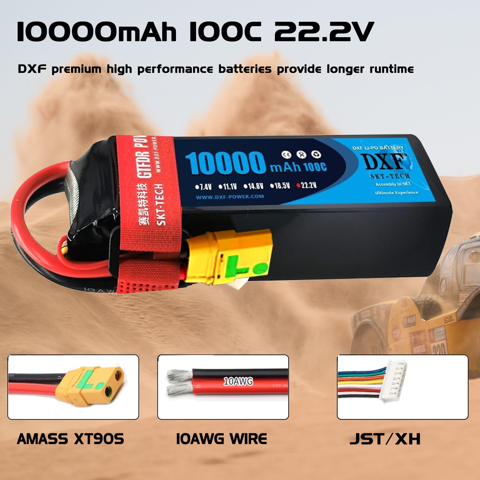 DXF 2 confezioni di batterie LIPO, 6S LIPO da 22,2 V, 10000 mAh, 100 C, spina XT90S, per drone, aerei RC, camion, elicotteri e altro, LIPO 6S, batteria in formato 6S1P