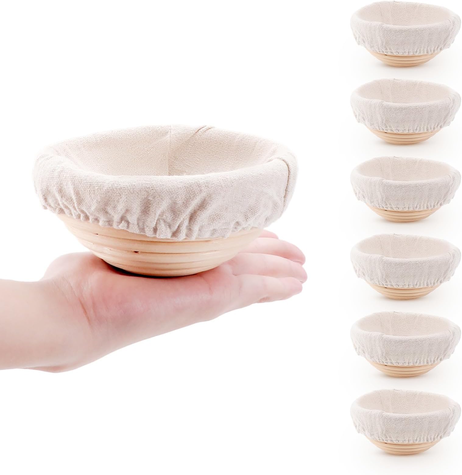 DOYOLLA Mini Bread Dough Proofing Basket & Liner (Set of 6, 5 inch), Sourdough Bread Bakery Bowls for Professional & Home Bakers
