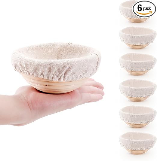 Mini Bread Dough Proofing Basket & Liner (Set of 6, 5 inch), Sourdough Bread Bakery Bowls for Professional & Home Bakers