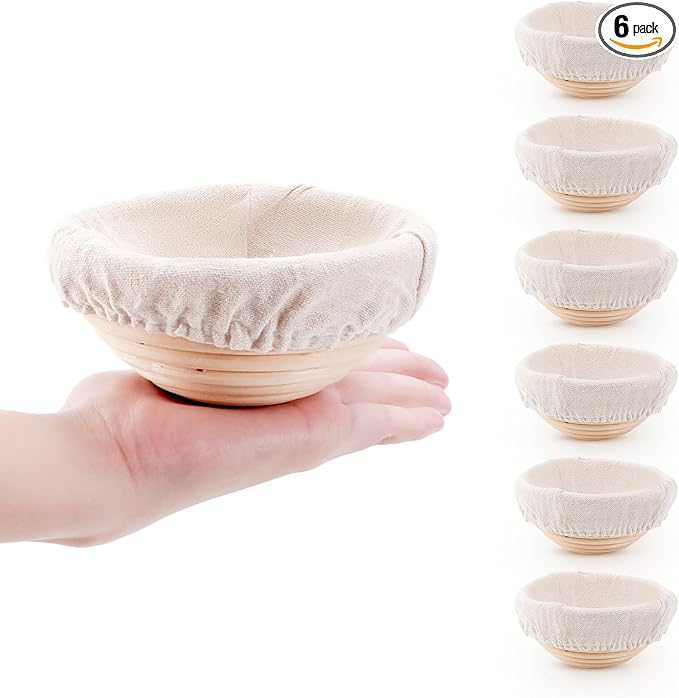 Mini Bread Dough Proofing Basket & Liner (Set of 6, 5 inch), Sourdough Bread Bakery Bowls for Professional & Home Bakers