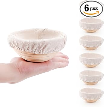 Mini Bread Dough Proofing Basket & Liner (Set of 6, 5 inch), Sourdough Bread Bakery Bowls for Professional & Home Bakers
