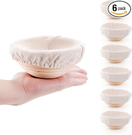 Mini Bread Dough Proofing Basket & Liner (Set of 6, 5 inch), Sourdough Bread Bakery Bowls for Professional & Home Bakers