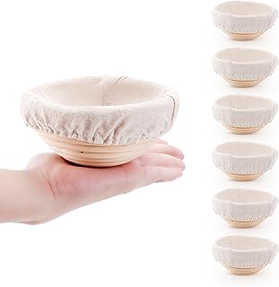 Mini Bread Dough Proofing Basket & Liner (Set of 6, 5 inch), Sourdough Bread Bakery Bowls for Professional & Home Bakers