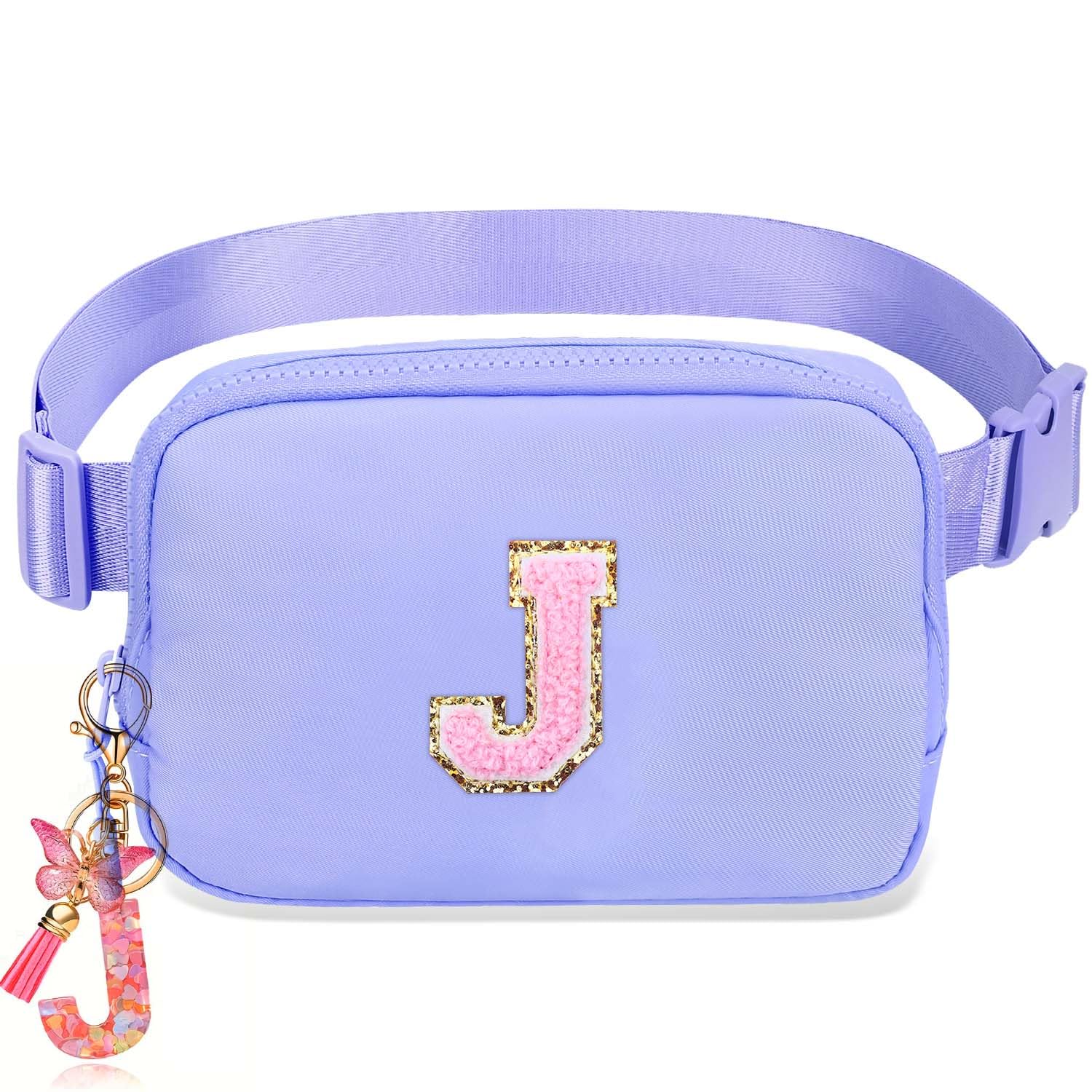 Belt Bag for Girls Gifts - Birthday Gifts for Teenager, Personalized Gifts for Mom Freind Sister Teacher, Graduation GiftsInitial Crossbody Bag Belt Bag for Women Lavender Purple J