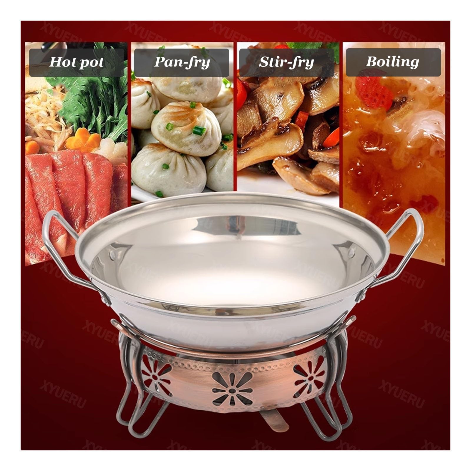 Recipiente redondo de acero inoxidable para calentar alimentos, juego de catering con tapa para fiestas, eventos y bufés, ideal para servicios de catering y reuniones