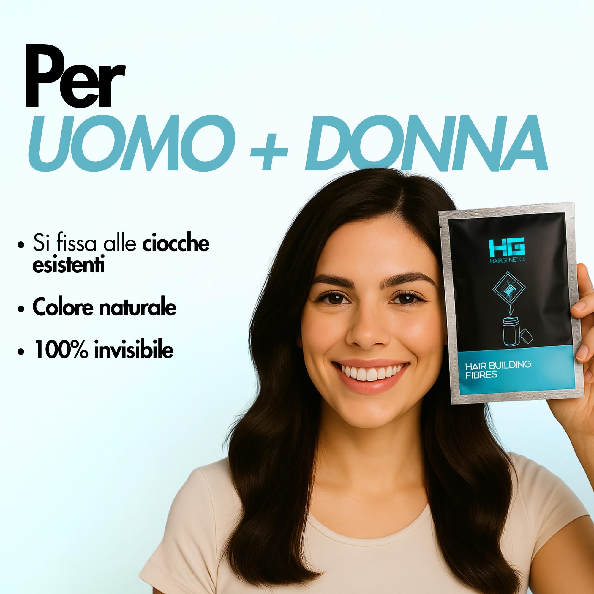 Hair Genetics Ricariche Di Fibre Capelli - Fibre cheratina per capelli per Uomini e Donne con Diradamento e Perdita - Hair Fiber Plus per Copertura Radici e Volume Naturale (50g, Marrone Scuro)