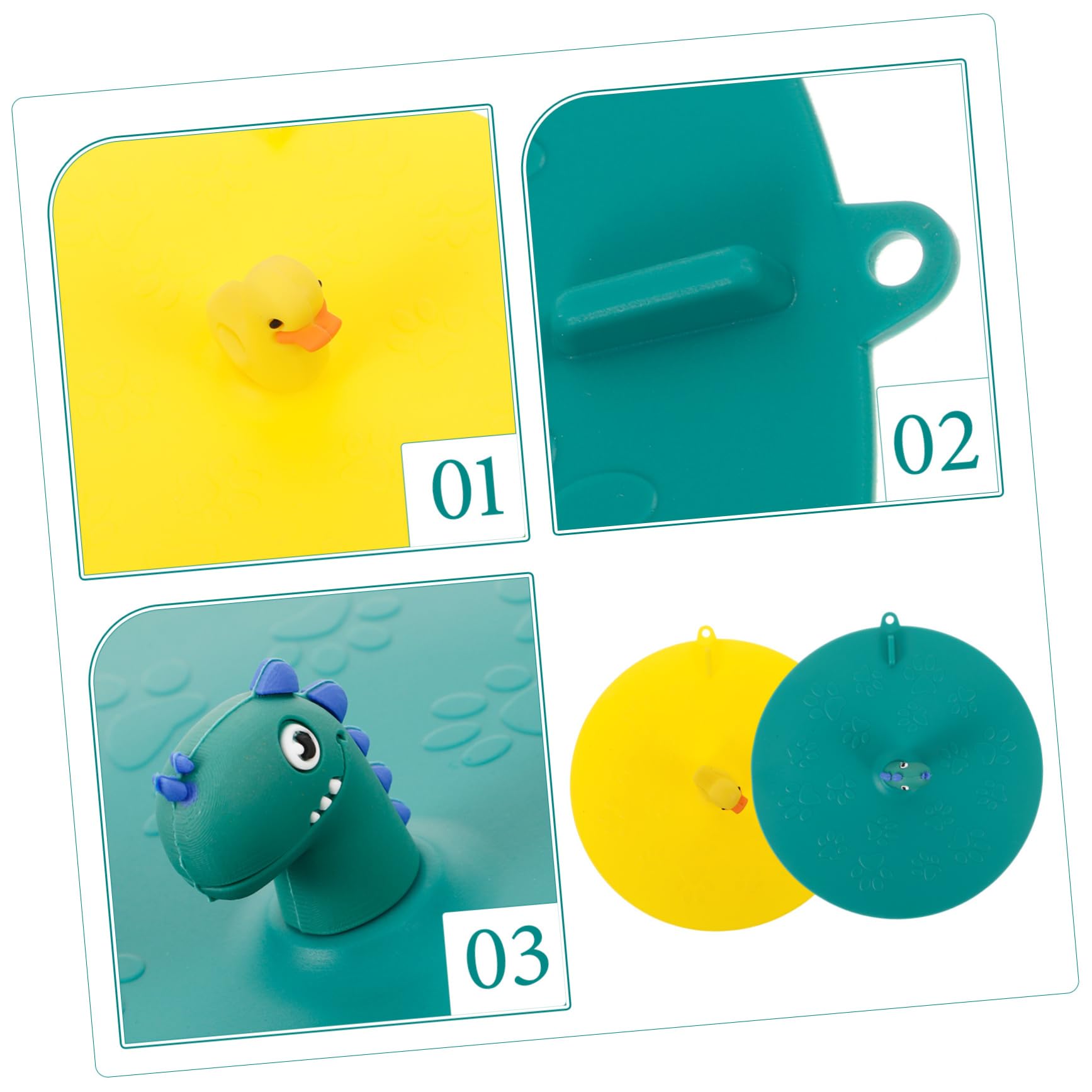 Homoyoyo 3 Set Tappi Per Scarico Silicone Per Bagno Design Cartoon Dinosauro Copertura Per Scarico Resistente E Antipolvere 2 Pezzi*3