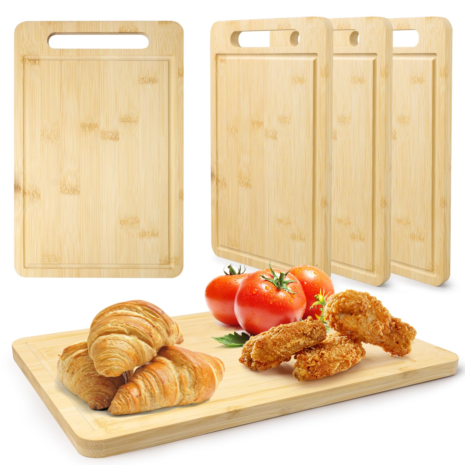 Set 5 Taglieri In Bambù Naturale Con Manico, 30x19 Cm, Scanalati E Lisci, Per Formaggi, Pane, Carne E Verdure - 3