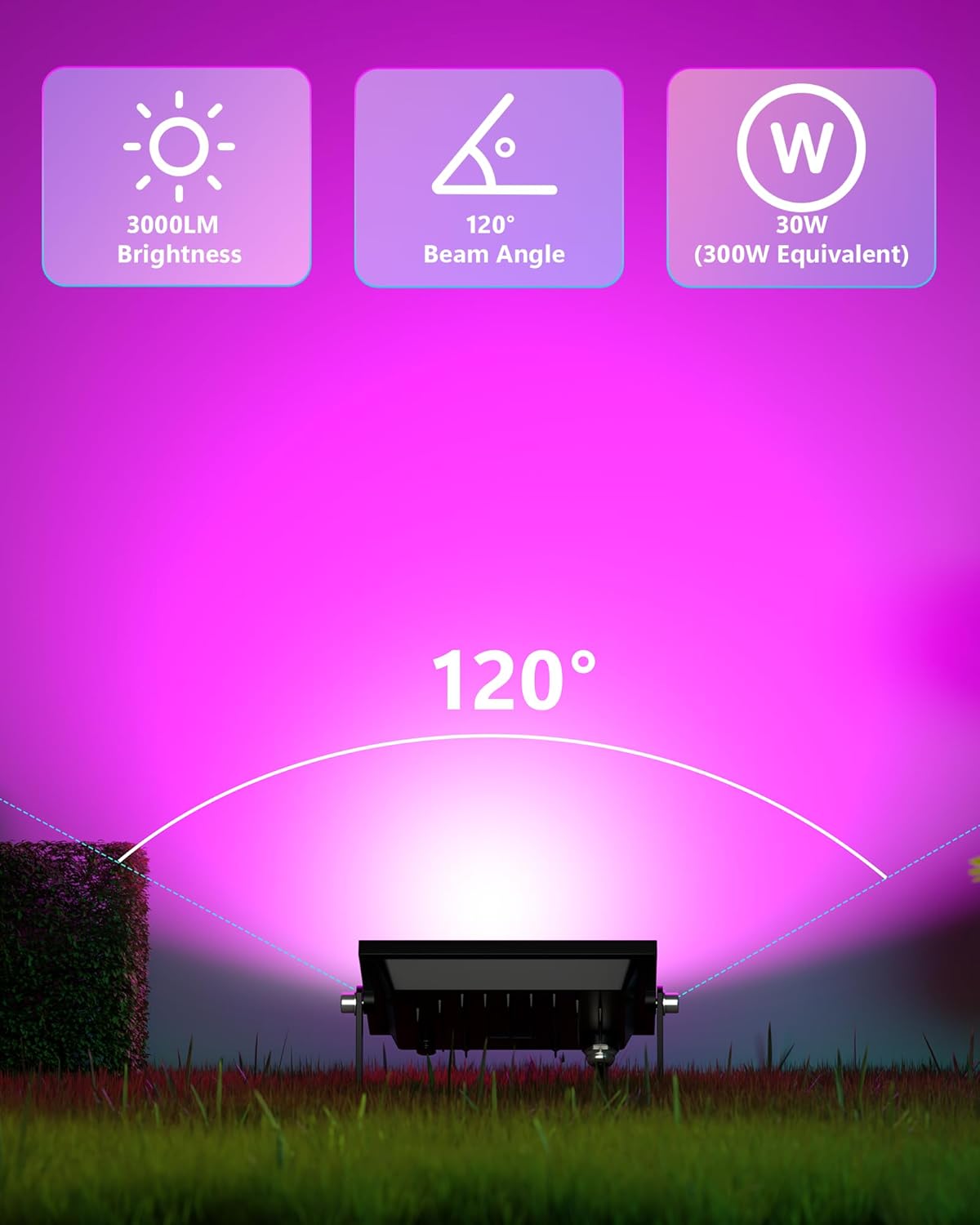 Smart Flood Light Outdoor, 30W App Controlled LED Flood Lights, RGB Color Changing & Dimmable, IP66 Waterproof Landscape Security Lighting, 2 Pack