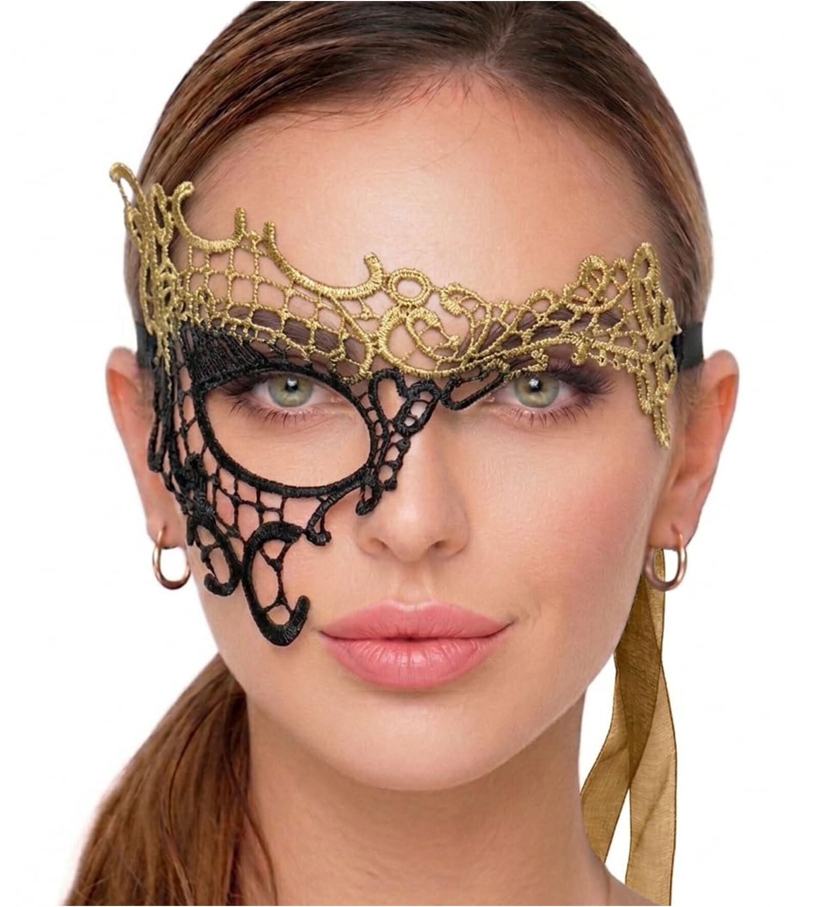 Masquerade Mask For Women Lace Masquerade Masks for Masquerade Party, Phantom Black Gold, One Size โ image 1