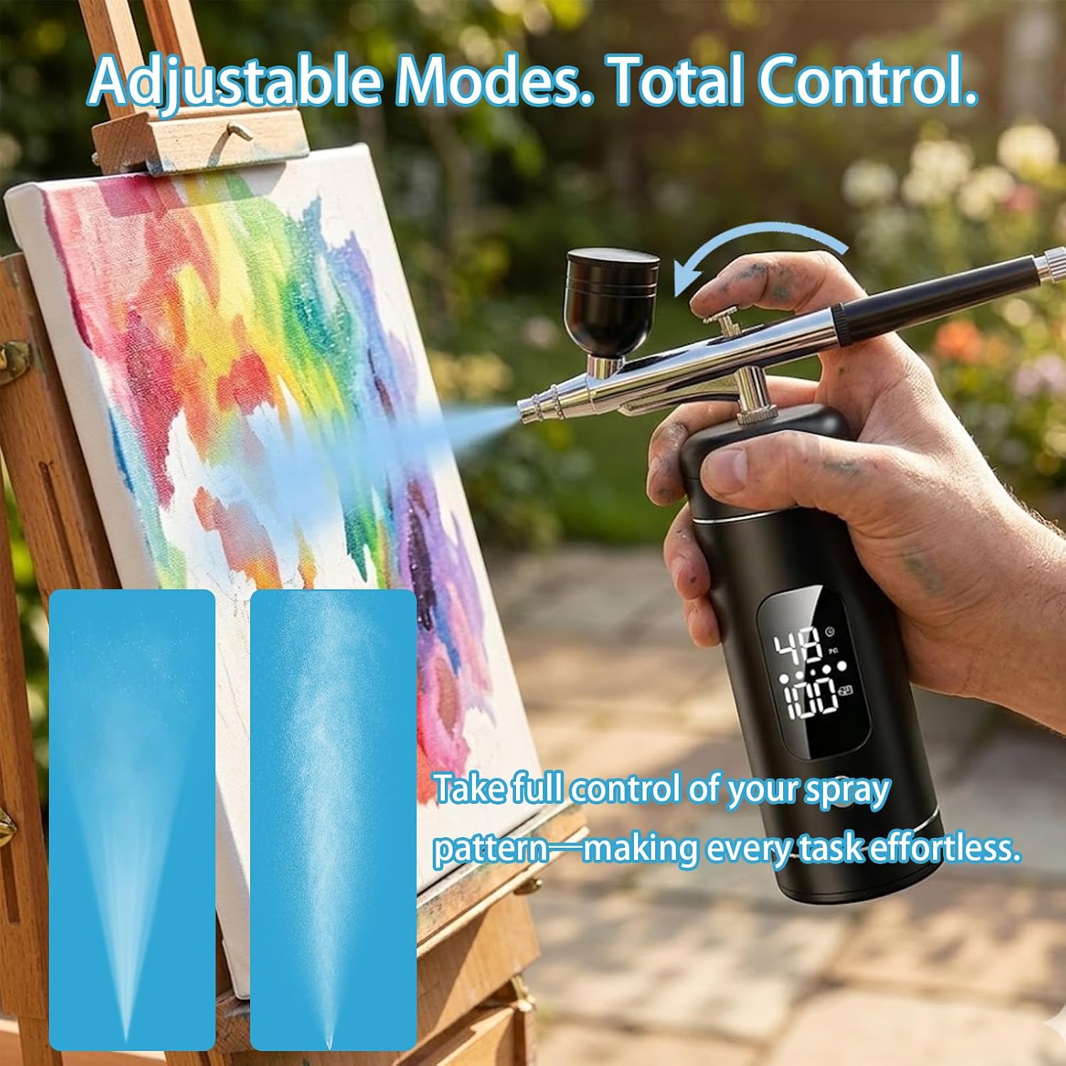 Cordless Airbrush Kit with Compressor,48 PSI High-Pressure, 6000mAh Rechargeable,3-Speed Dual-Action,0.2/0.3/0.5 mm Nozzles & 3 Cups,Non-Clogging for Cake,Models, Makeup,Painting,Nails Art (Black)