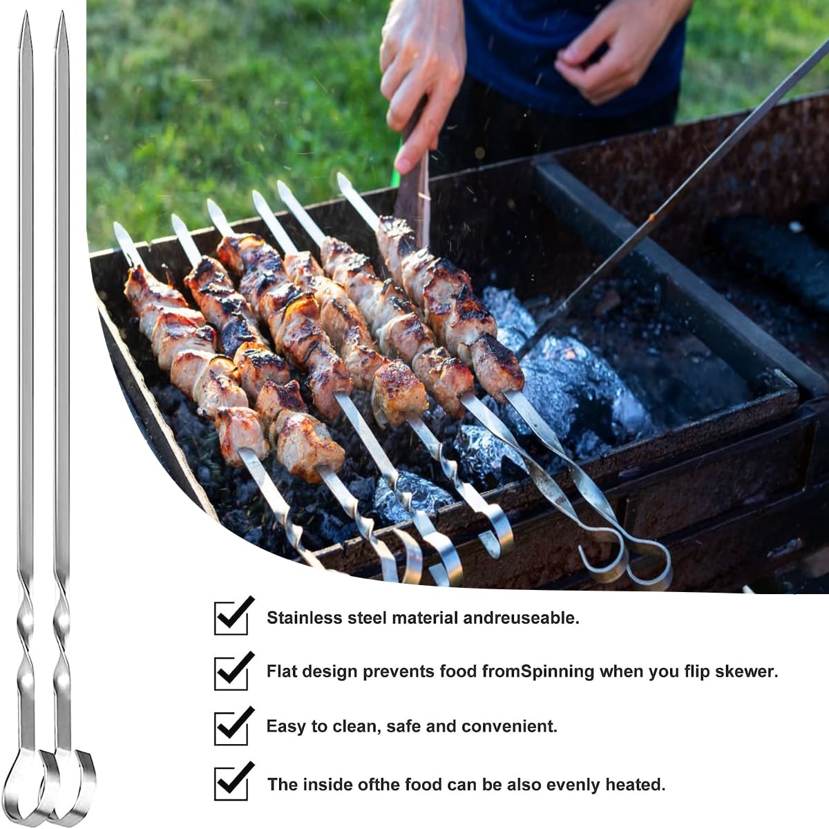 CTDMJ Lot De 40 Brochettes En Acier Inoxydable Pour Barbecue