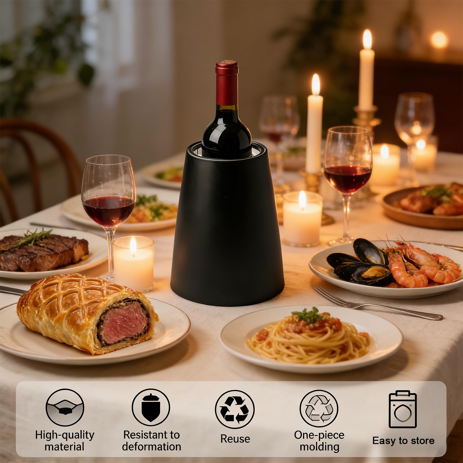 Refrigeratore Per Bottiglie Vino,Refrigeratore Per Vino,Glacette Bottiglia Vino,Raffreddatore Per Vino Per Spumante,Vino Da Giardino E Feste All'aperto,Giardino E Aperitivi,20,5x15,5CM,Nero