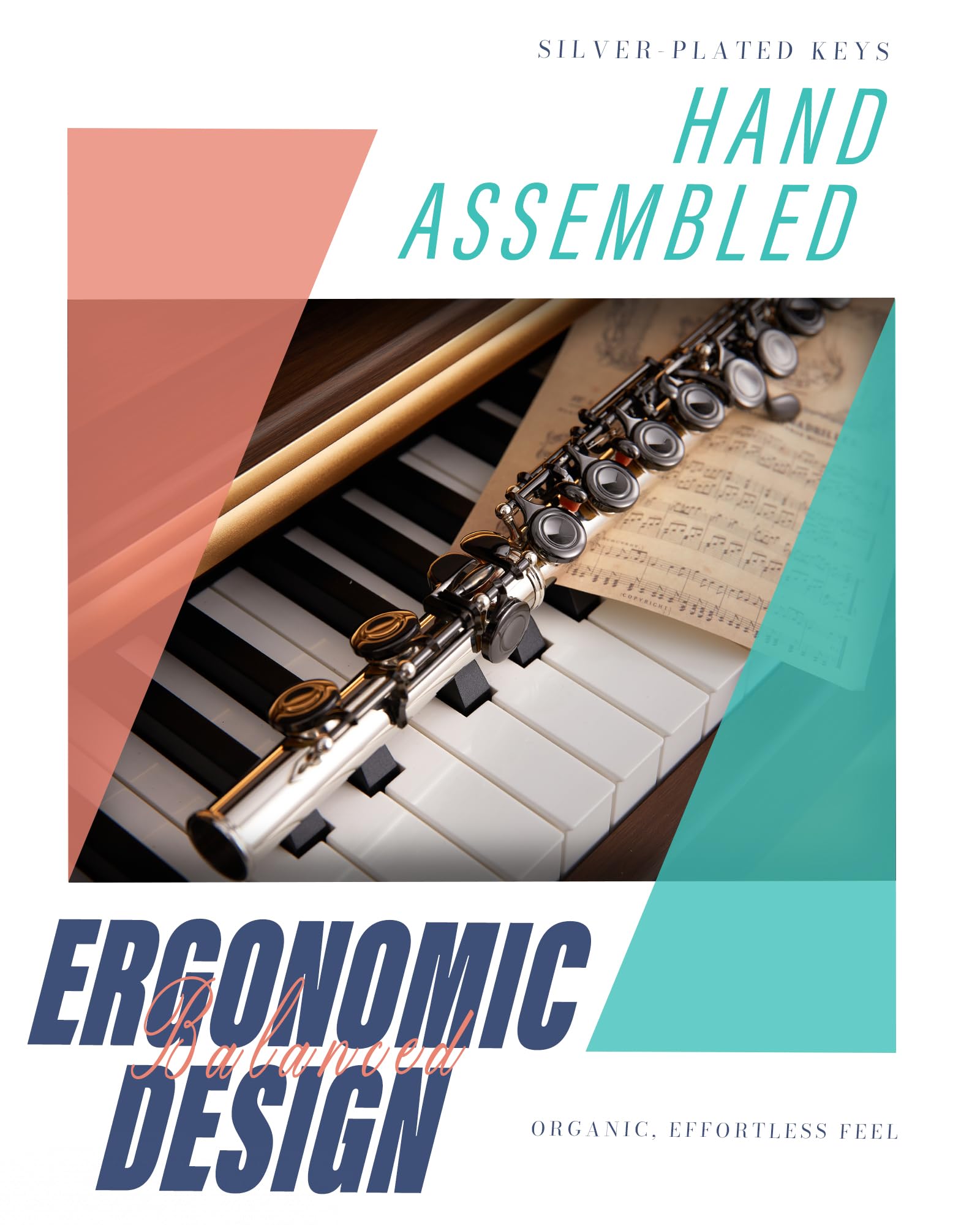 AKLOT Flûte de concert en Do à trou fermé avec 16 touches, G décalé, touches lisses en nickel argenté, coussinets hermétiques, étui rigide en cuir élégant, kit de nettoyage, support, graisse pour