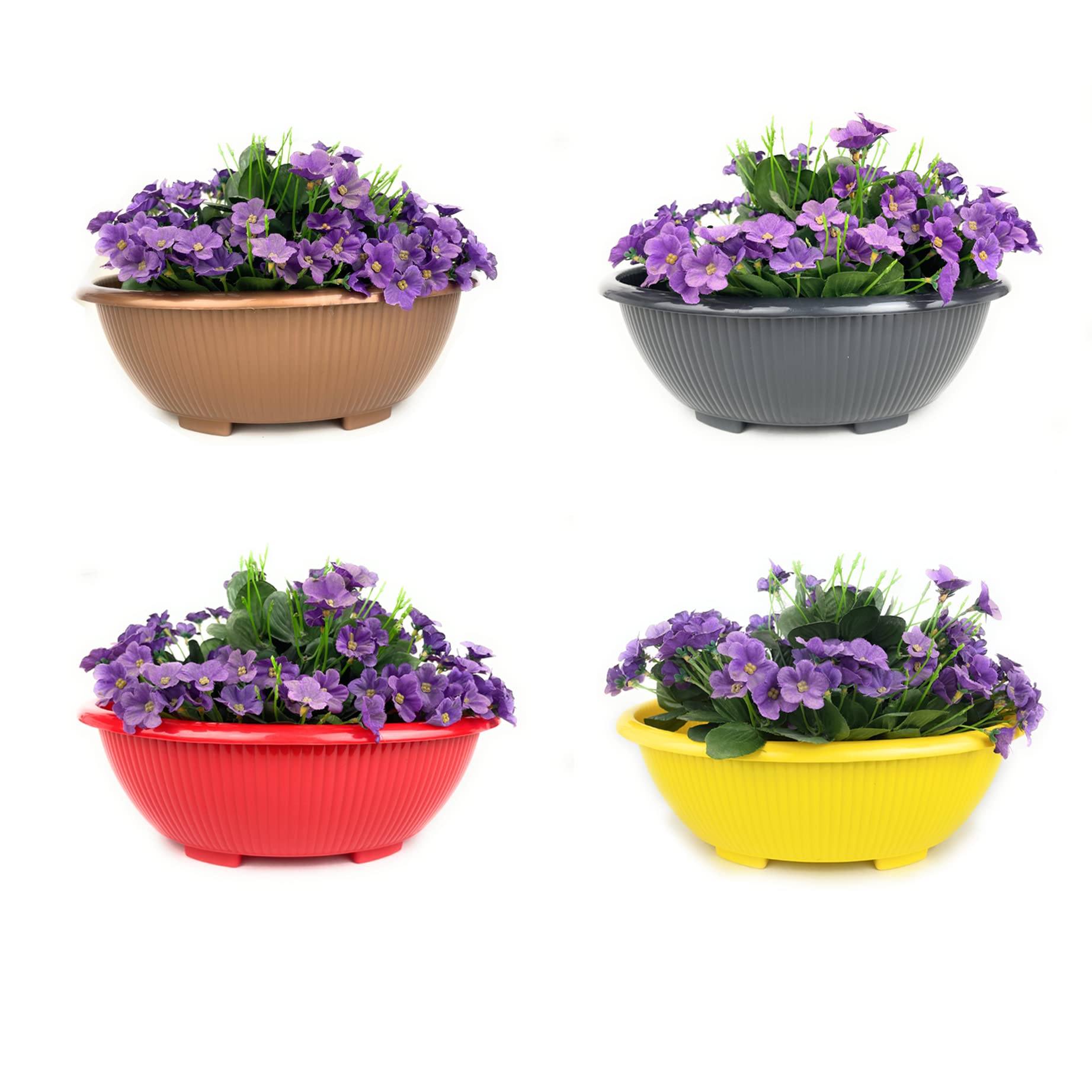Go HookedGo Hooked Plastic Planter Pots Set of 4 | Multicolor Flower Pots Perfect for Home, Office & Garden Décor | Bonsai Round Pot 13.7 Inch for Indoor & Outdoor Plants | Durable, Lightweight & Modern Design