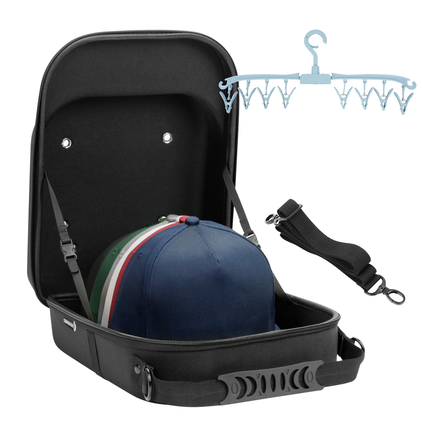 Hard Hat travel Case for Baseball Caps Premium Hat Storage Organizer  Holder with Carrying Handle, Shoulder Strap and Trolley Sleeve, Protect up  to
