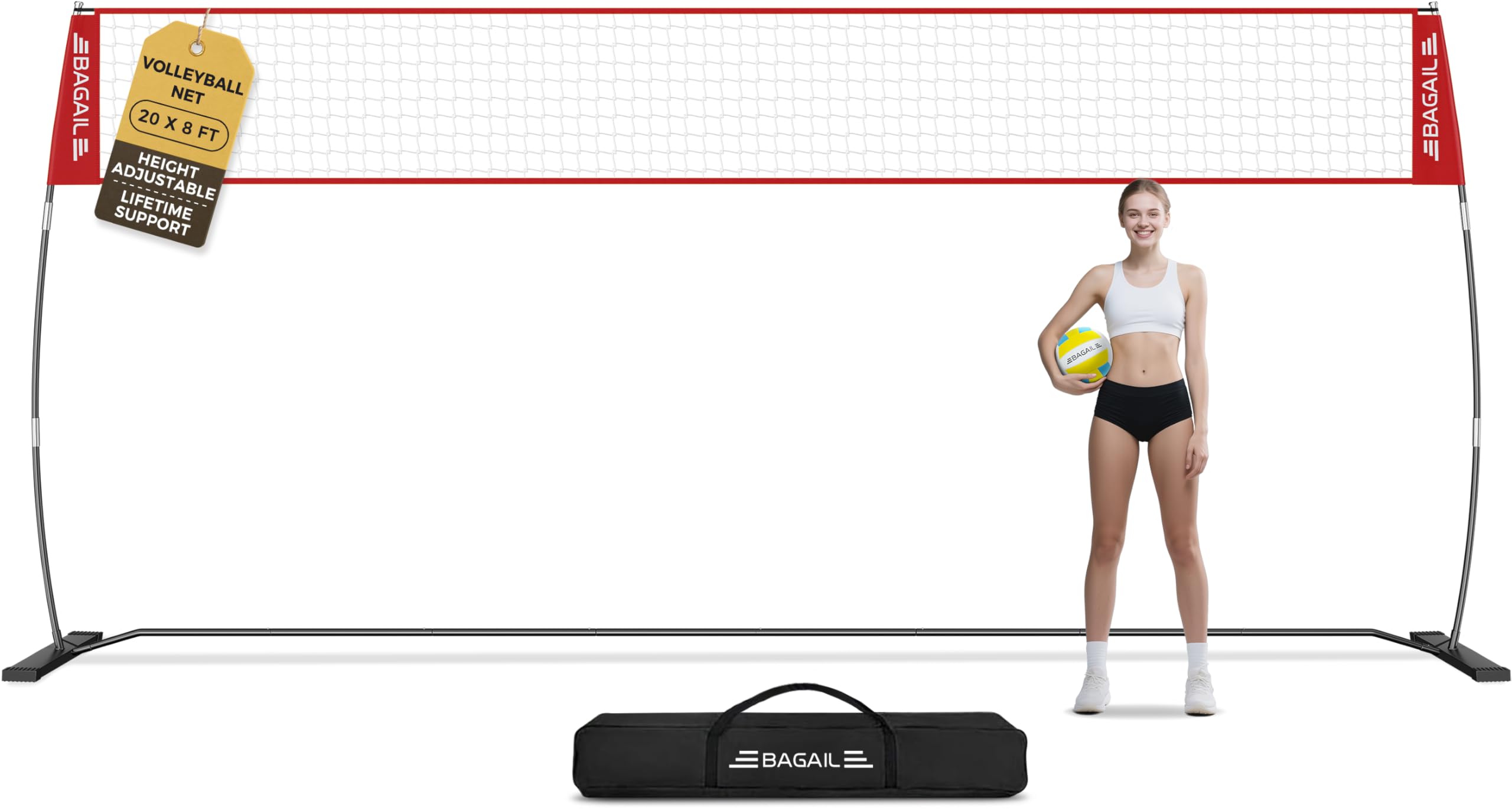 BAGAIL Volleyball Net, 12ft/20ft 2-in-1 Volleyball Net for Backyard - Adjustable Height, Heavy-Duty Frame, Freestanding Design - Portable Outdoor/Indoor Volleyball Set with Carry Bag