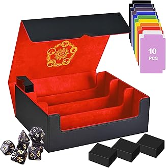 Trading Card Storage Box for MTG/TCG/YuGiOh, Commander Deck Case Fits 2000+ Cards, 10 Dividers, Dice Set, 3 Foam Stoppers, PU Leather, Magnetic Closure, Magic, Sports Cards (Red)