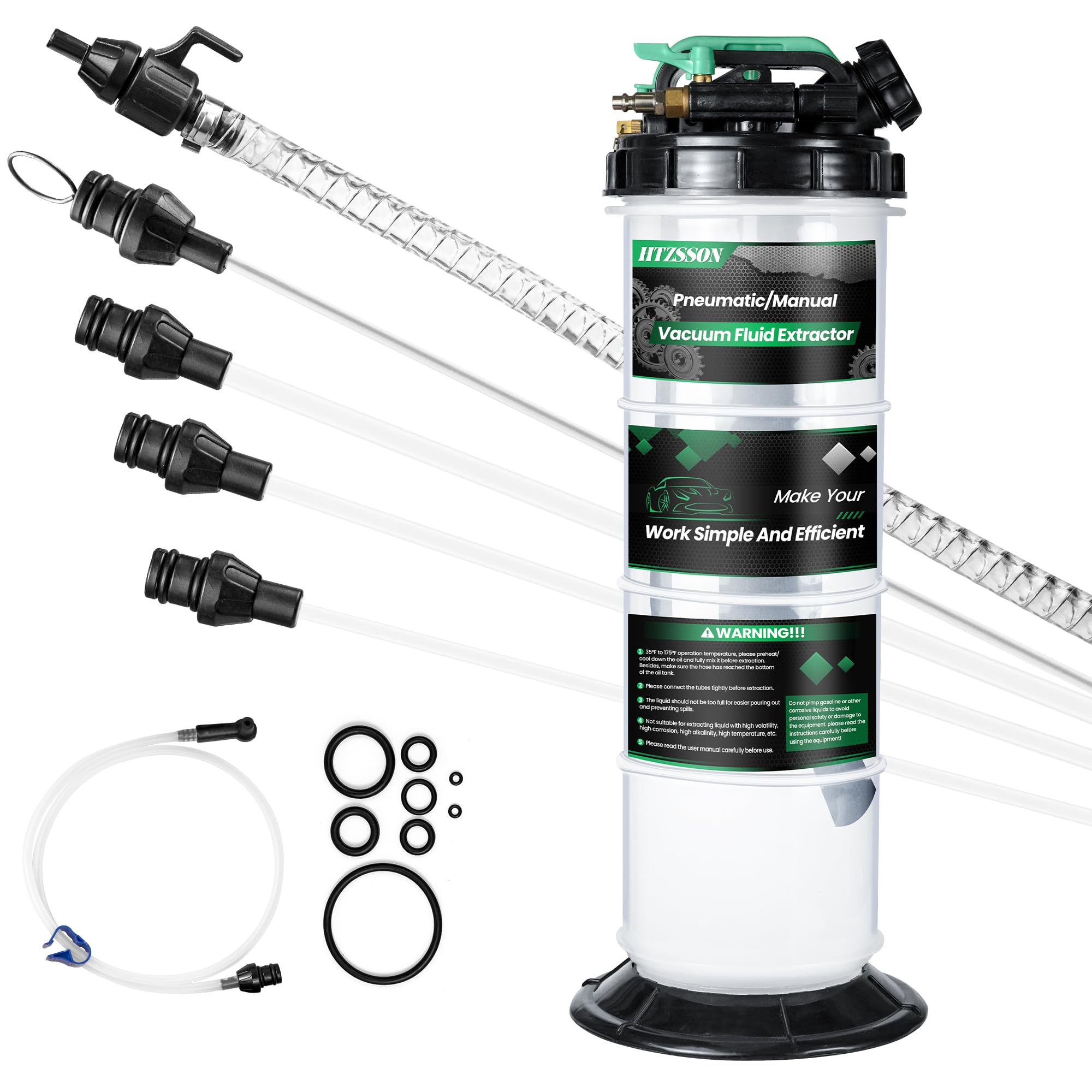 Extractor de fluido neumático manual de 7,5 L, extractor de bomba de vacío con cambio de aceite con 4 tubos y una manguera de purga de frenos para automóviles, barcos