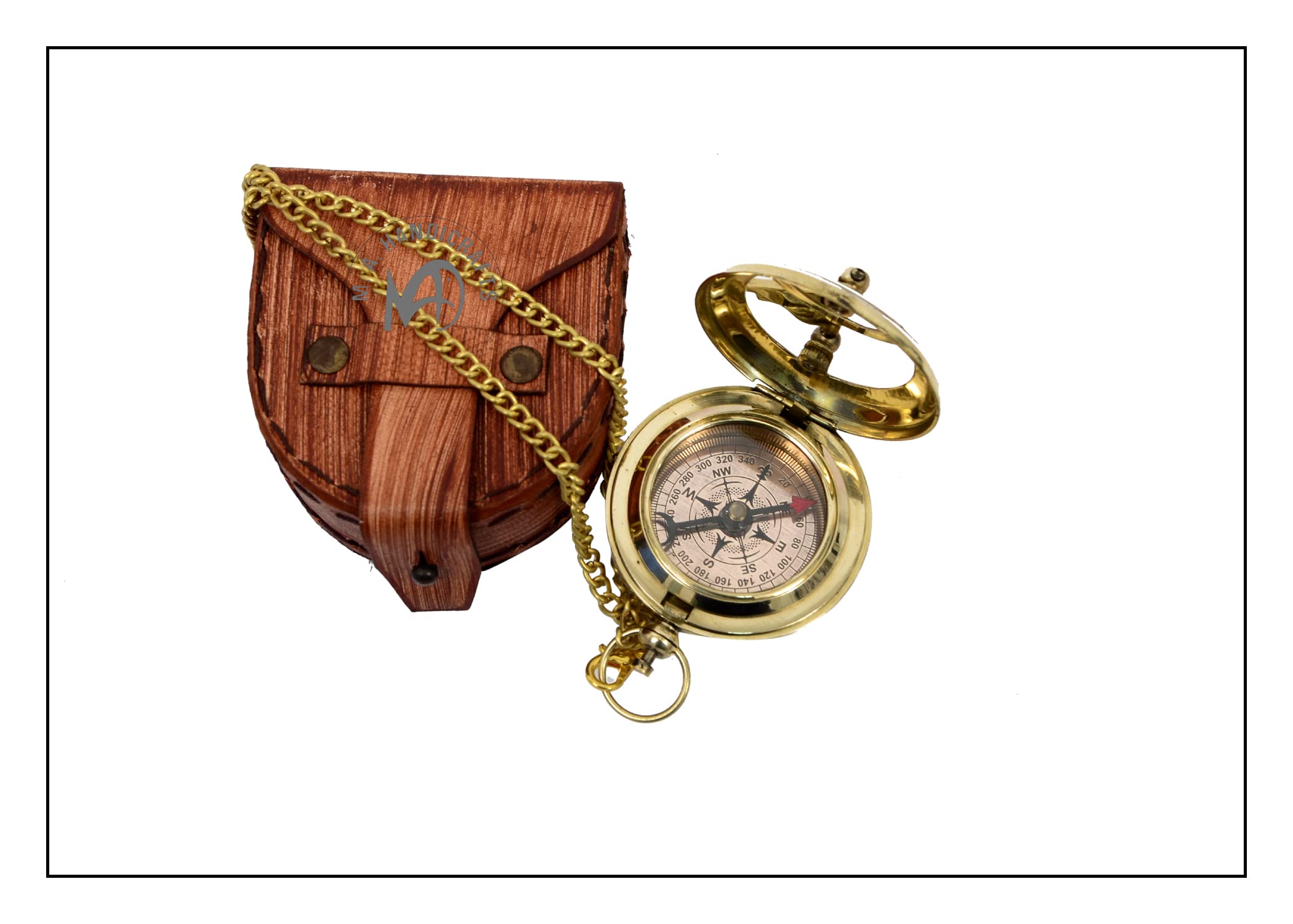 Vintage Brass Working Sundial Pocket Compass - Nautical Push-Button Navigation Tool for Collectors and Outdoor Enthusiasts
