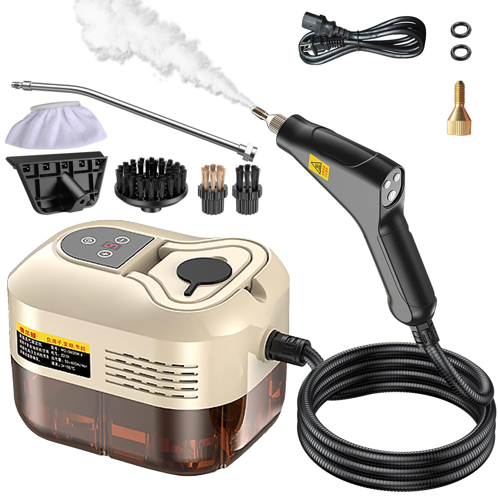 Handheld Steam Cleaner, Portable Steamer for Cleaning with 9pcs Accessories, 6-Level Adjustable Handle, 12s Heat-Up, 1200ml Tank, Steam Cleaner for Home,Dirt,Grout,Tile,Floor,Couch and Car (Khaki)
