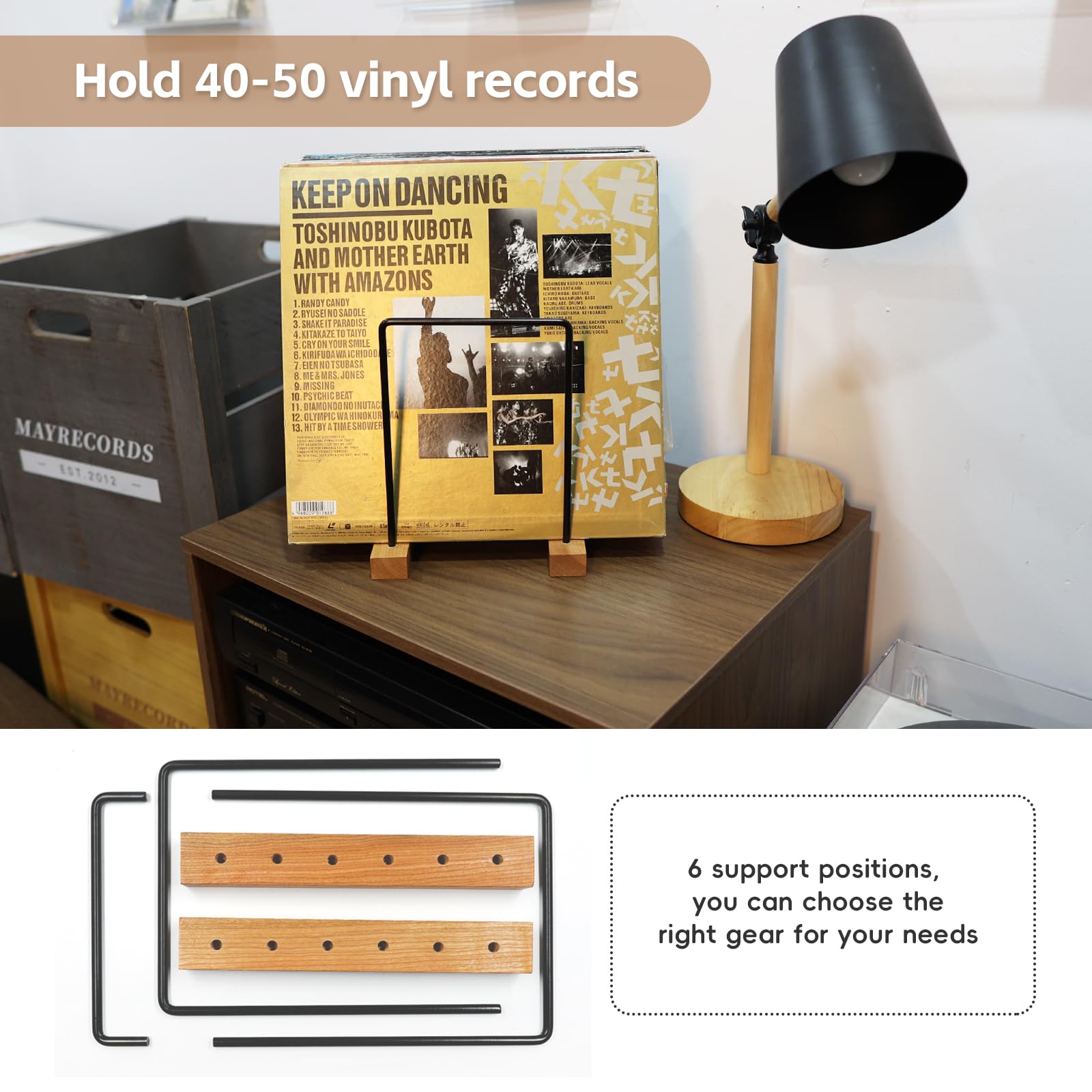 40 LP Vinile Record Storage Solid Cherry Wood Vinyl Record Holder (ferro) | Scaffale di esposizione del record dell'organizzatore della rivista per gli album