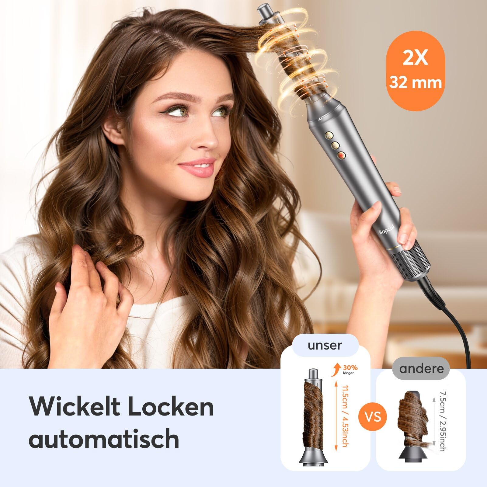 Bopcal 5 in 1 Airstyler, Professioneller Hairstyler Set, 160000 U/Min Ionen Föhn für Keine Hitzeschäden, Glänzendes Haar, Lockenstab Auto-Wrap, Volumen, Glätten für Stylen Sie Beach Wave