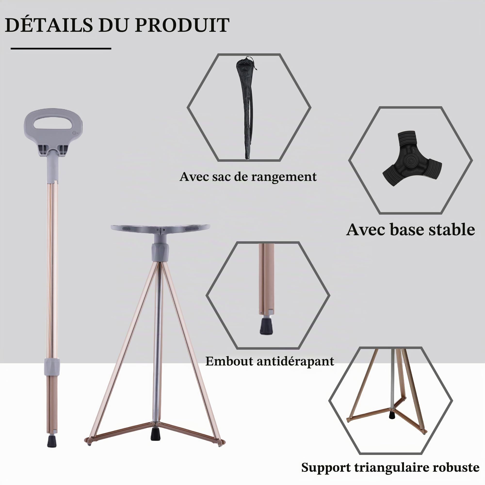 Chaise de Canne Portable Pliable, Canne de Marche légère avec siège, Canne de siège trépied Robuste pour Hommes et Femmes avec Sac de Voyage, Canne de Marche avec siège pour Personnes âgées, Adultes