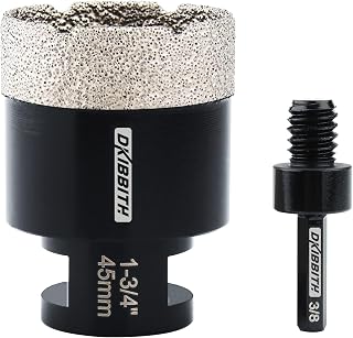 1-3/4'' Diamond Hole Saw, Vacuum Brazed Core Bit for Granite Tile Quartzite Marble Concrete Porcelain Ceramic Stones with 5/8-11 Thread Angle Grinders and 3/8” Hex Shank Electric Drills