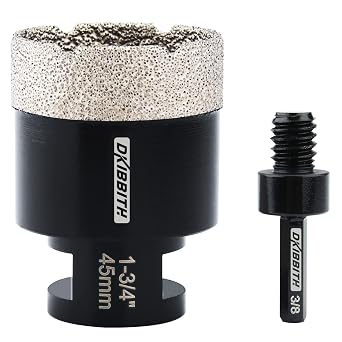 DKIBBITH 1-3/4 Diamond Hole Saw, Vacuum Brazed Core Bit for Granite Tile Quartzite Marble Concrete Porcelain Ceramic Stones with 5/8-11 Thread Angle Grinders and 3/8 Hex Shank Electric Drills