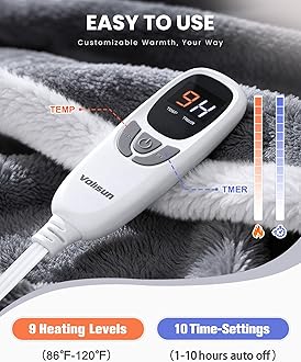 VOLISUN Wearable Heated Throw Blanket Electric Shawl,Heated Wrap Poncho Robes Hoodie for Adult,Birthday for Mom Women Grandma,9 Heating Levels & 1-10 Hours Time Settings,Grey