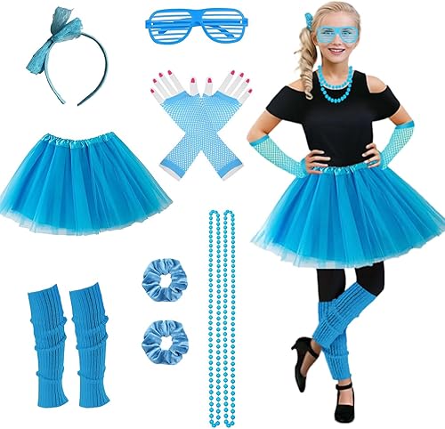 Girls 80s Outfit Costume Accessories 7pcs 70s 1980s 90s Costumes