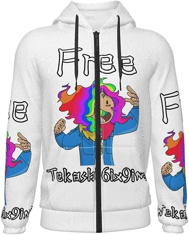 Amazon.com: Divertido gratis Tekashi 6ix9ine 69 días niños y niñas sudadera  con capucha 3d impresión cremallera con pilas sudaderas, 7-8 años, Negro :  Ropa, Zapatos y Joyería