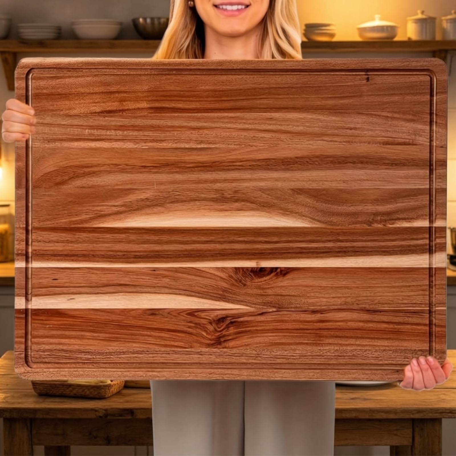 Amagogo Tagliere da Cucina Tagliere Tavola da Taglio Tagliere in Legno Tagliere da Portata in Acacia Massello con Scanalatura per Succhi Superficie Levigata